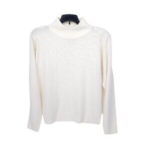 Dressbarn Sweater Womens Medium Vintage Pullover Beaded Stretch Mock Neck Soft